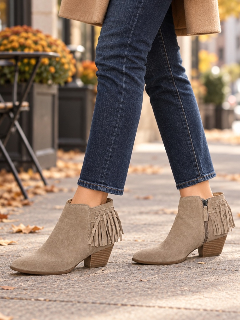 Franco Sarto Gerri Suede Fringe Western Ankle Boots Taupe 9M